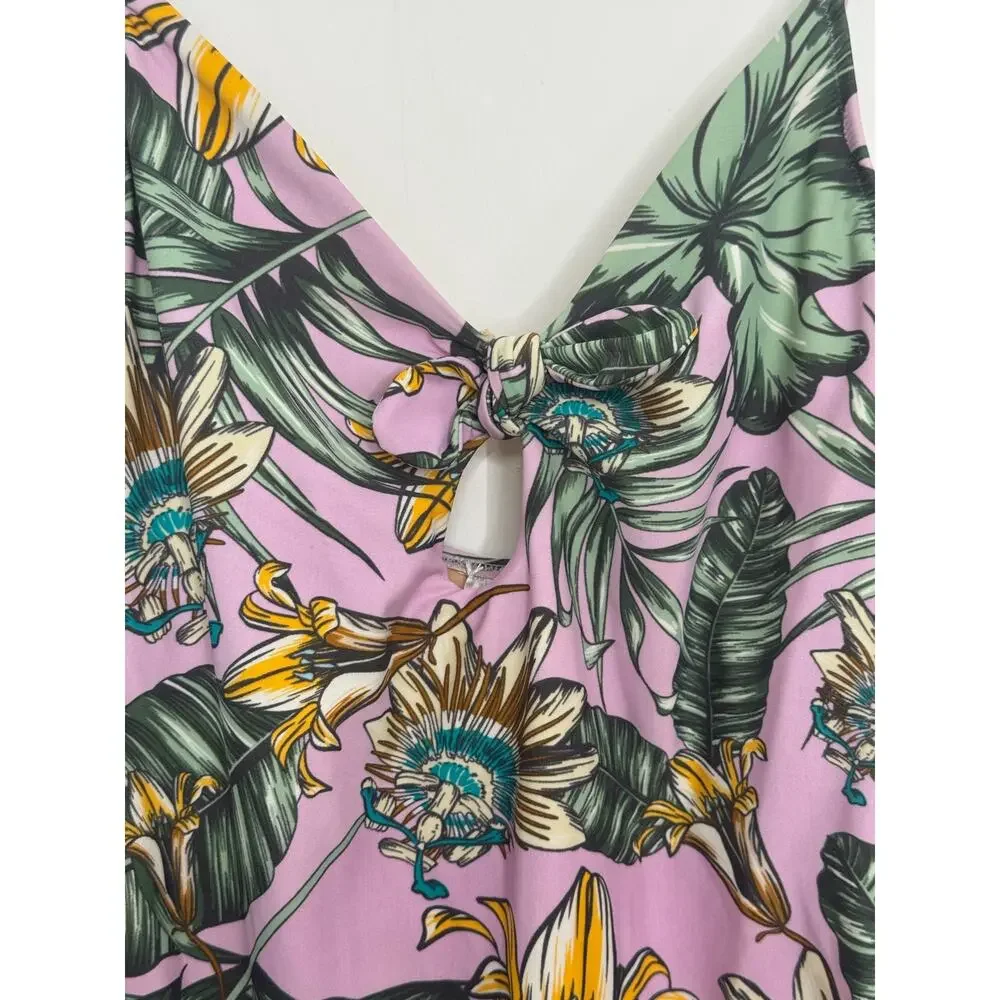 J.Crew Tie Front One Piece Swimsuit Tropical Floral Pink Green Size Small